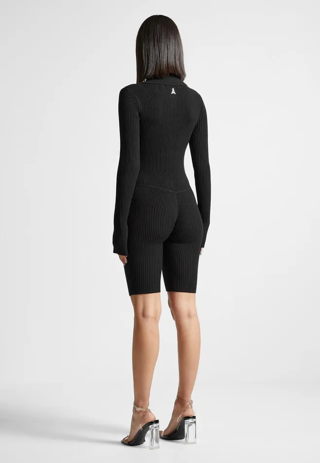 Women Manire De Voir Ribbed Knit Long Sleeve Playsuit Black