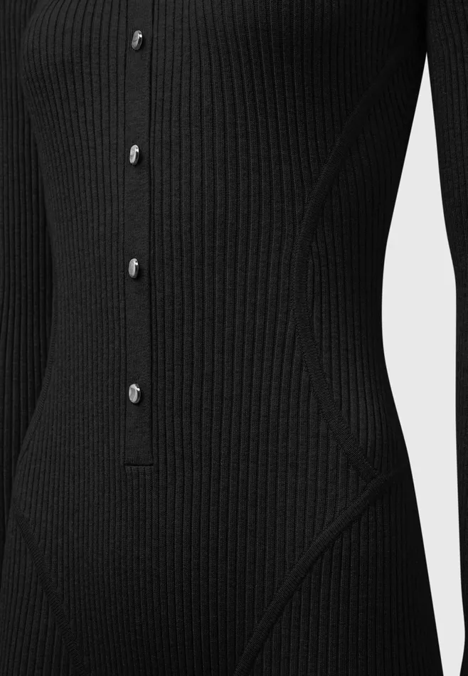Women Manire De Voir Ribbed Knit Long Sleeve Playsuit Black