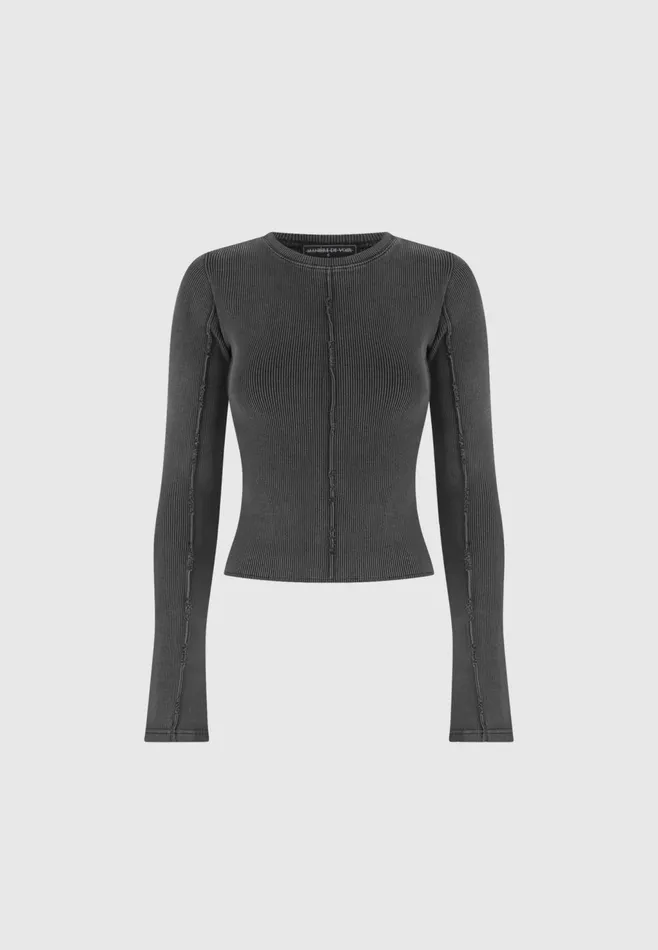 Women Manire De Voir Ribbed Long Sleeve Top Washed Grey