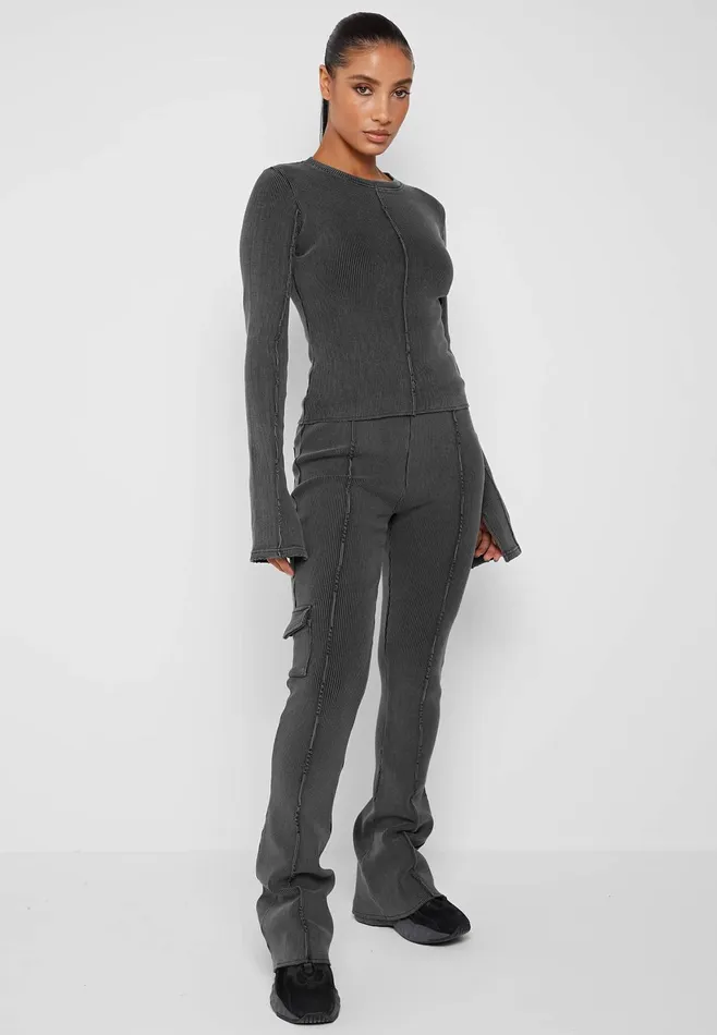 Women Manire De Voir Ribbed Long Sleeve Top Washed Grey