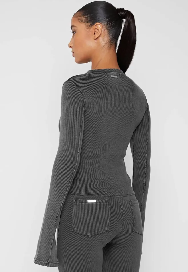 Women Manire De Voir Ribbed Long Sleeve Top Washed Grey