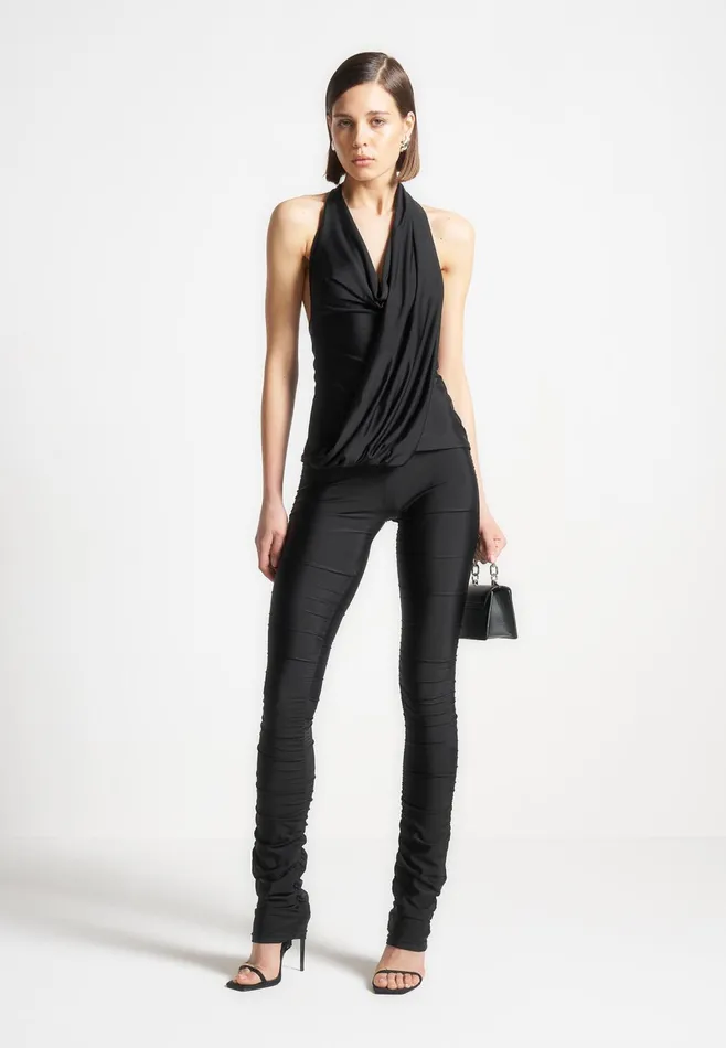 Women Manire De Voir Ruched Fit And Flare Leggings Black