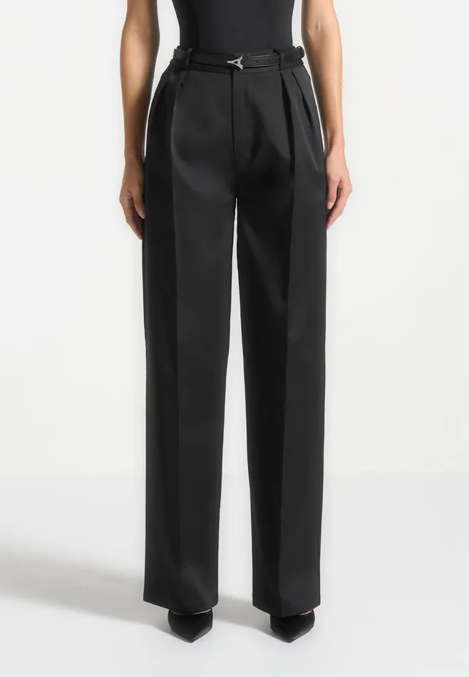 Women Manire De Voir Sateen Twin Pleat Trousers Black