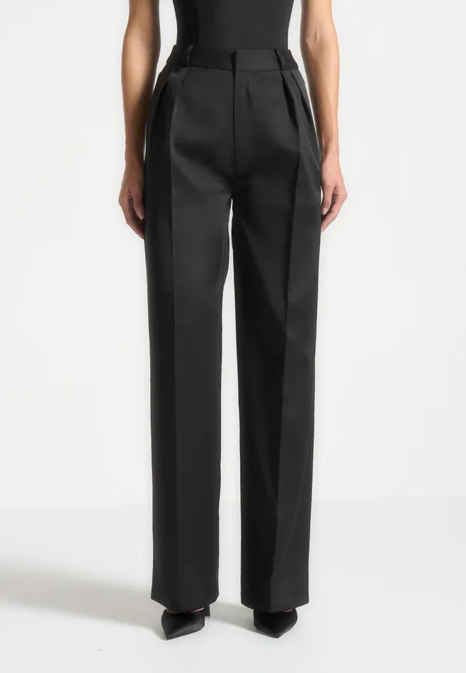 Women Manire De Voir Sateen Twin Pleat Trousers Black