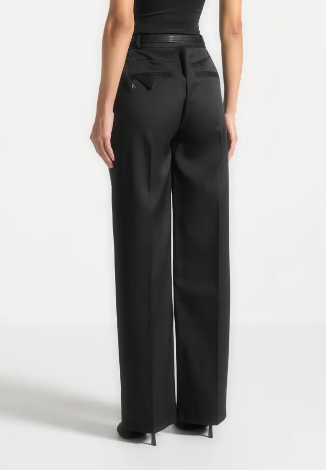 Women Manire De Voir Sateen Twin Pleat Trousers Black