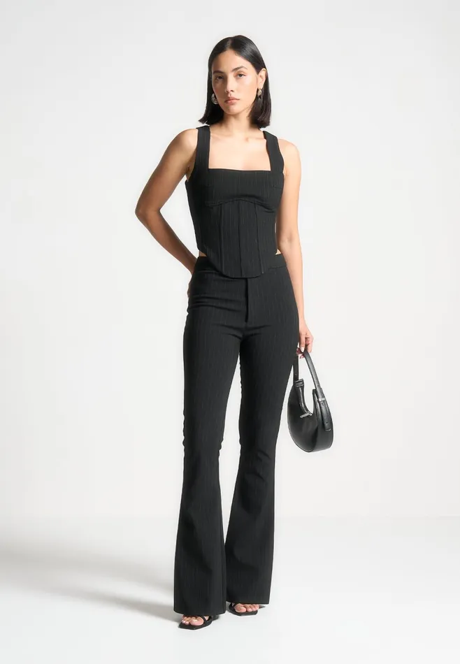 Women Manire De Voir Square Neck Pinstripe Corset Top Black