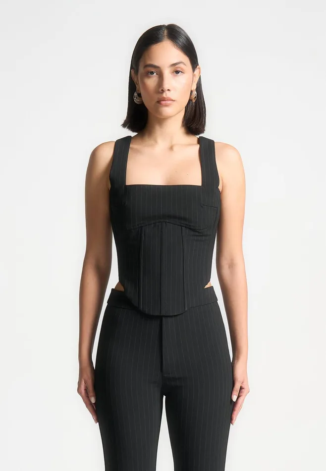 Women Manire De Voir Square Neck Pinstripe Corset Top Black