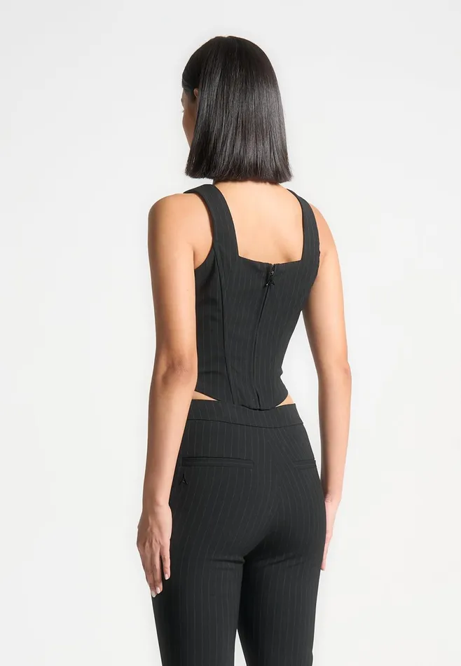 Women Manire De Voir Square Neck Pinstripe Corset Top Black