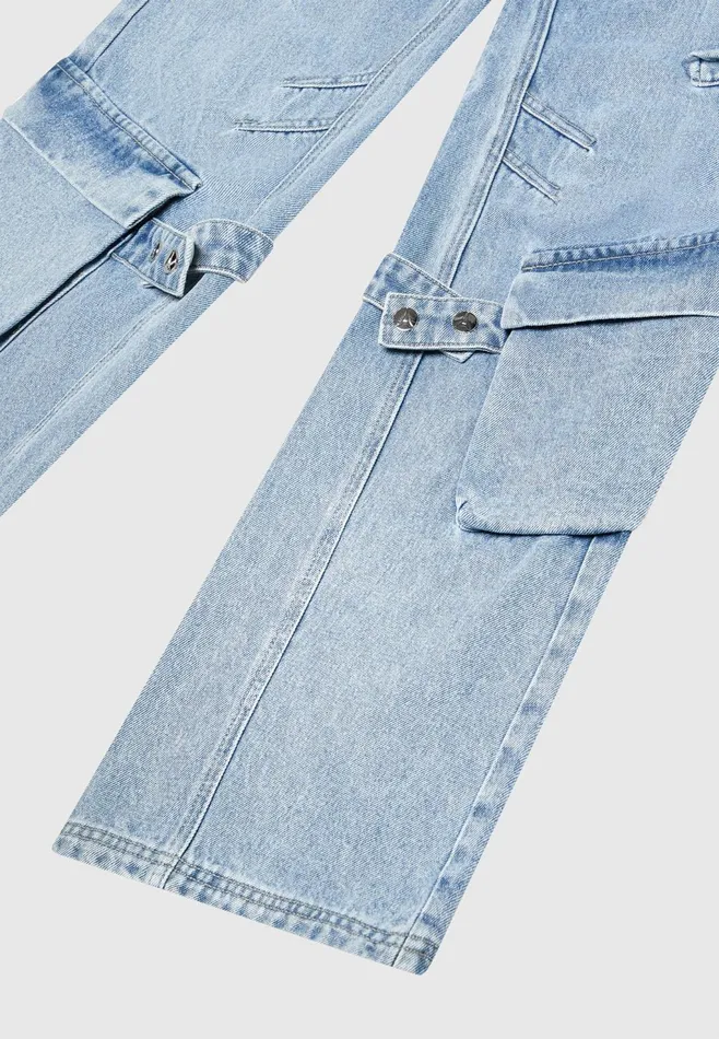Women Manire De Voir Strap Detail Cargo Jeans Mid Blue