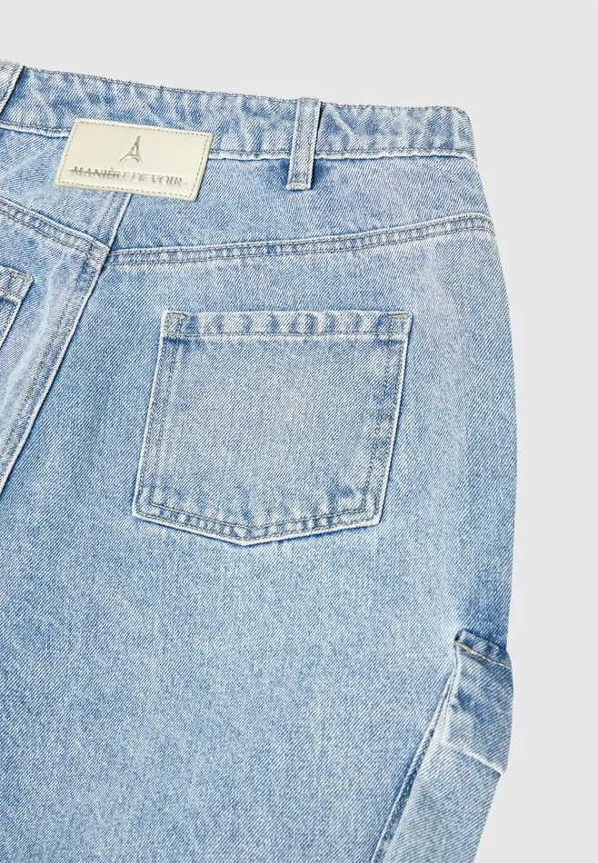 Women Manire De Voir Strap Detail Cargo Jeans Mid Blue