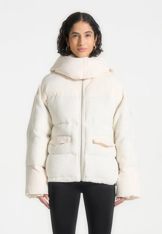 Women Manire De Voir Tweed Puffer Coat Off White