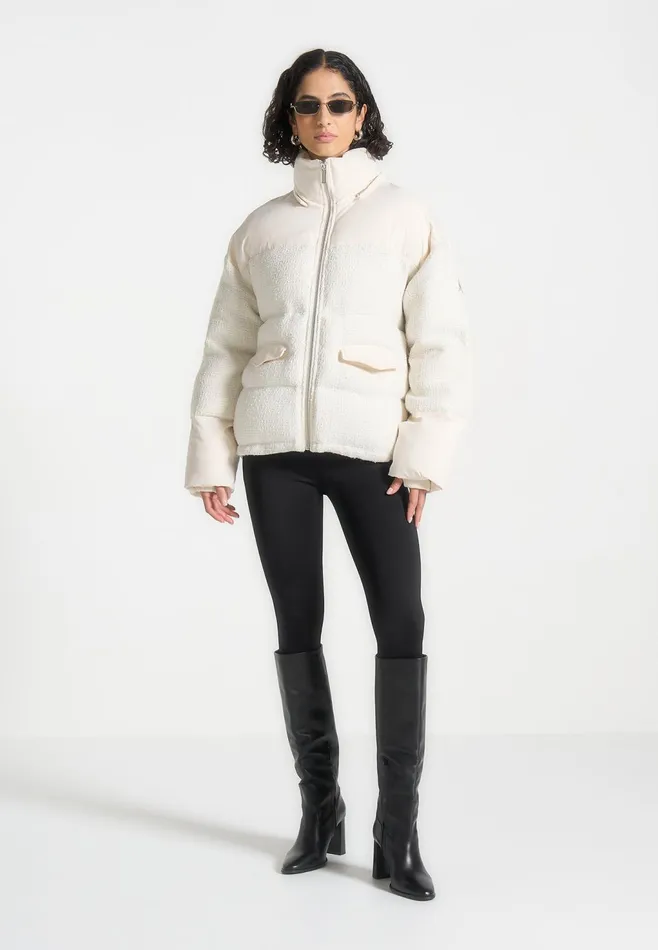 Women Manire De Voir Tweed Puffer Coat Off White