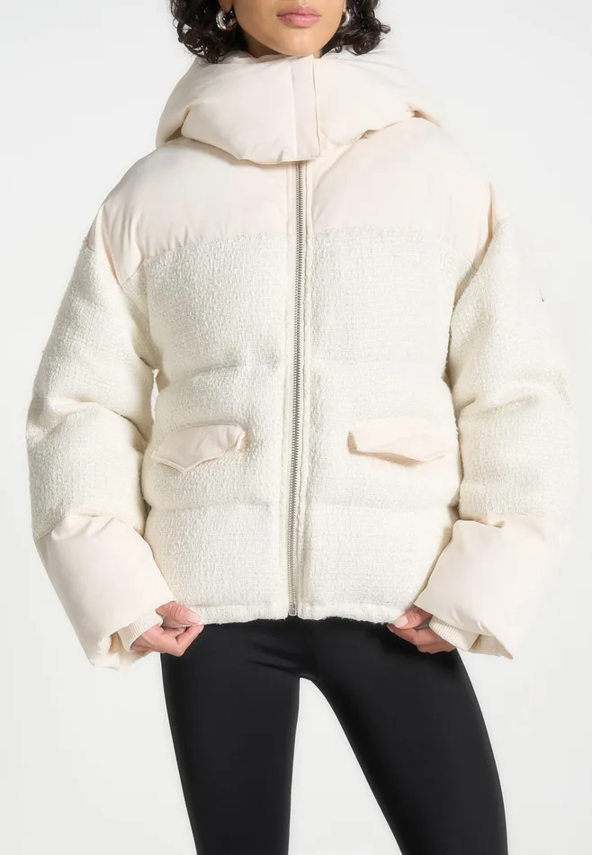 Women Manire De Voir Tweed Puffer Coat Off White
