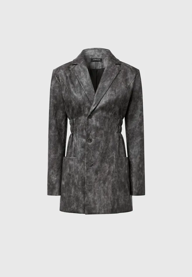 Women Manire De Voir Vintage Double Breasted Leather Blazer Dress Grey
