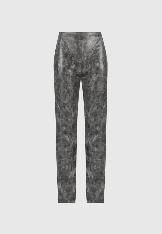Women Manire De Voir Vintage Leather Trousers Grey