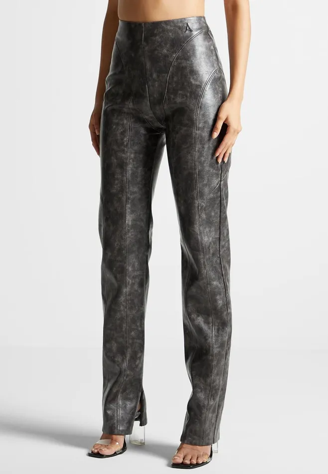 Women Manire De Voir Vintage Leather Trousers Grey