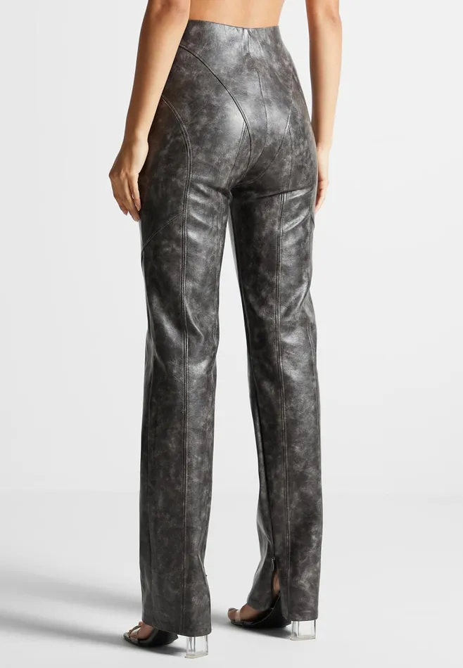 Women Manire De Voir Vintage Leather Trousers Grey