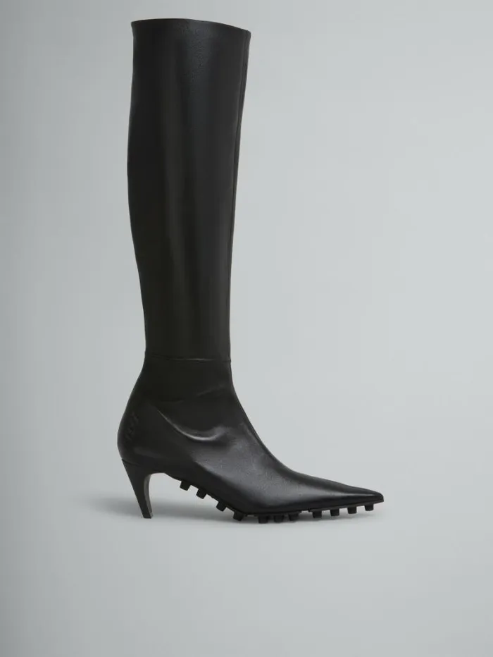 Women Marni Boots Black Nappa KneeHigh Spike Boot