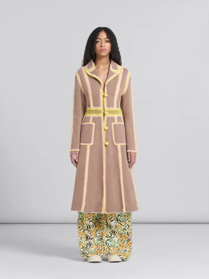 Women Marni Coats and Jackets Brown Organic Denim Coat With Crochet Details