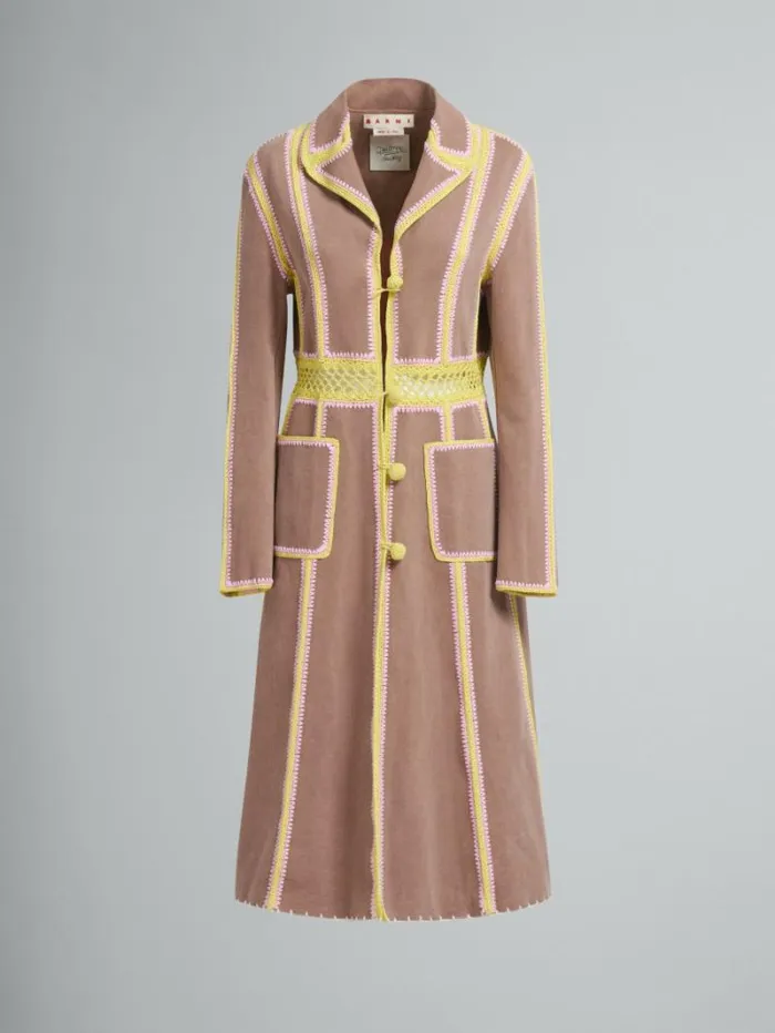Women Marni Coats and Jackets Brown Organic Denim Coat With Crochet Details