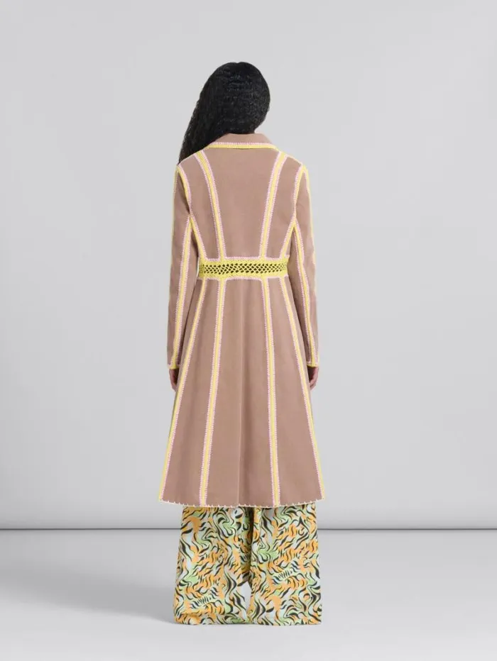 Women Marni Coats and Jackets Brown Organic Denim Coat With Crochet Details