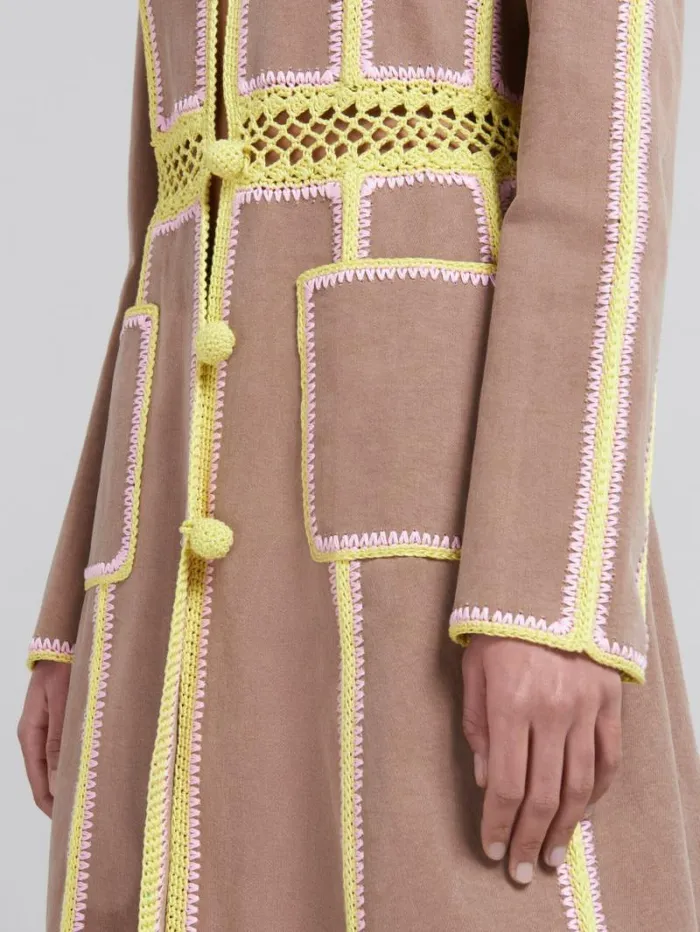 Women Marni Coats and Jackets Brown Organic Denim Coat With Crochet Details