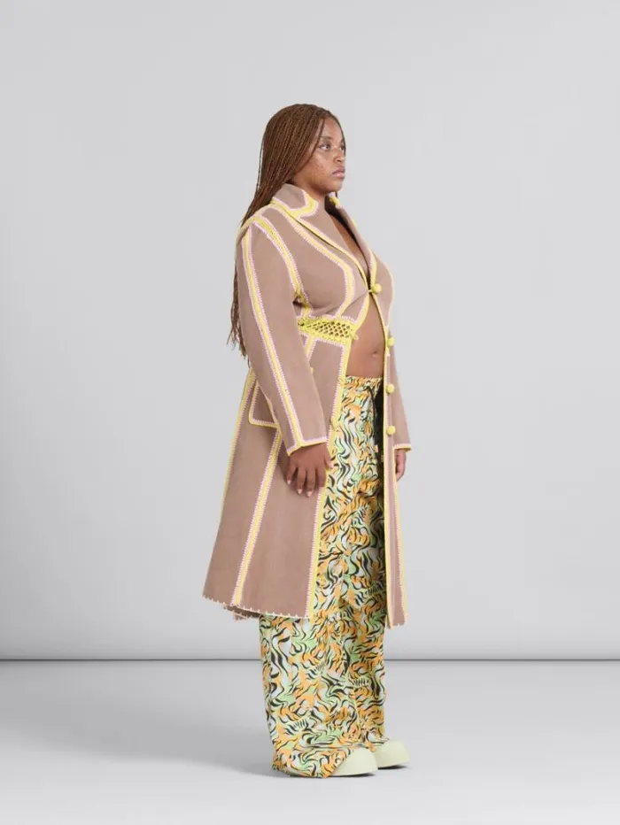 Women Marni Coats and Jackets Brown Organic Denim Coat With Crochet Details