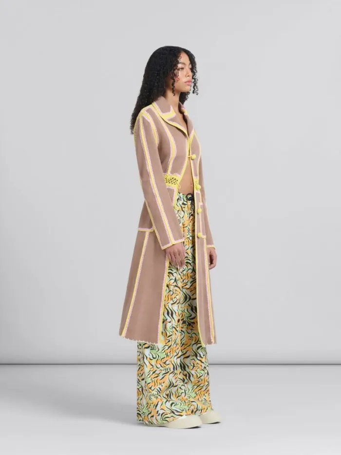 Women Marni Coats and Jackets Brown Organic Denim Coat With Crochet Details