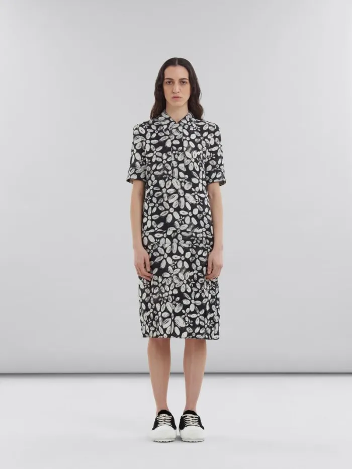 Women Marni Dresses Black SatinBack Crpe Dress With Blooming Print