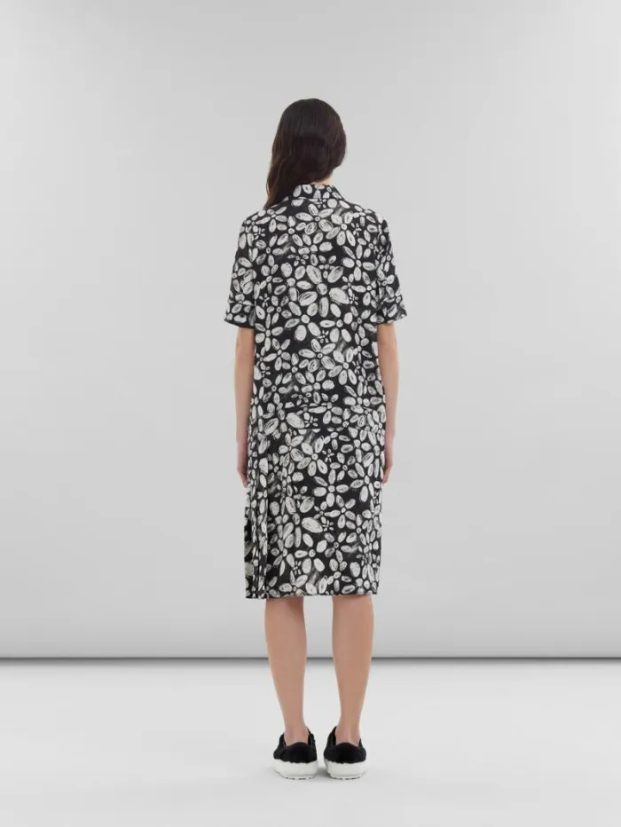 Women Marni Dresses Black SatinBack Crpe Dress With Blooming Print
