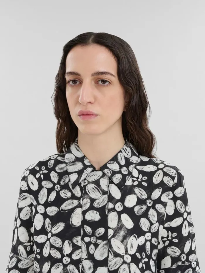 Women Marni Dresses Black SatinBack Crpe Dress With Blooming Print