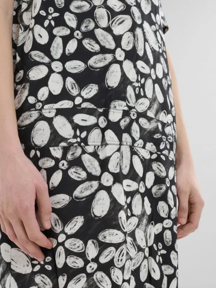 Women Marni Dresses Black SatinBack Crpe Dress With Blooming Print