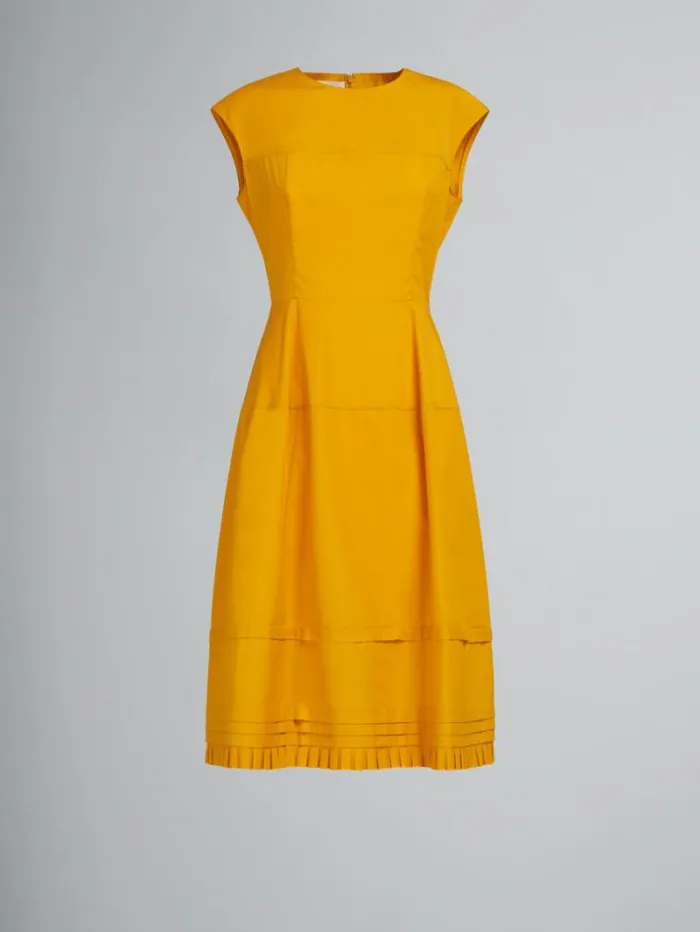 Women Marni Dresses Orange Organic Poplin Midi Dress With Mini Pleats