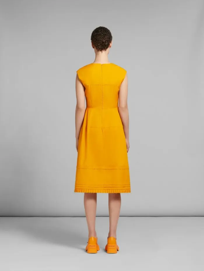 Women Marni Dresses Orange Organic Poplin Midi Dress With Mini Pleats
