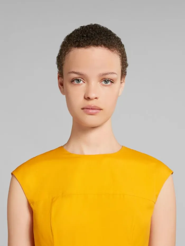 Women Marni Dresses Orange Organic Poplin Midi Dress With Mini Pleats
