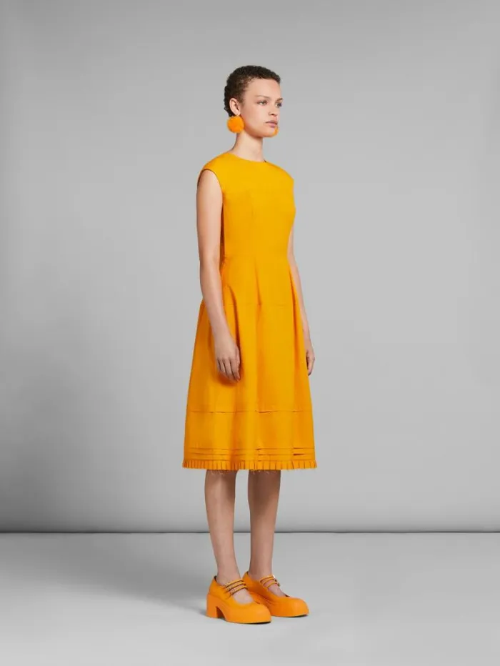Women Marni Dresses Orange Organic Poplin Midi Dress With Mini Pleats