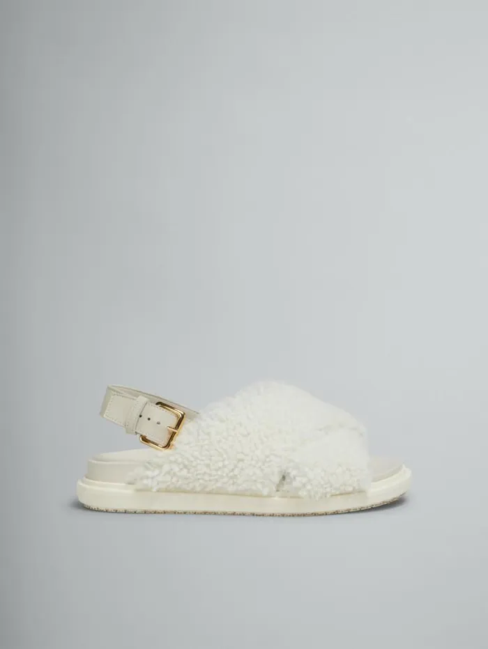 Women Marni Fussbett White Curly Shearling Fussbett Slide