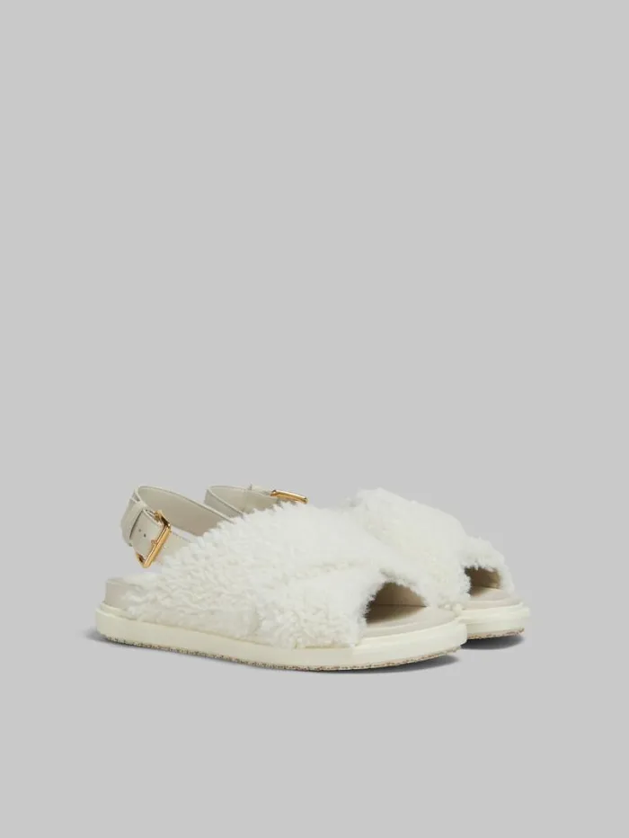 Women Marni Fussbett White Curly Shearling Fussbett Slide