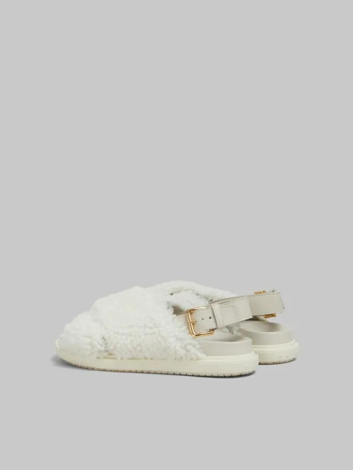 Women Marni Fussbett White Curly Shearling Fussbett Slide