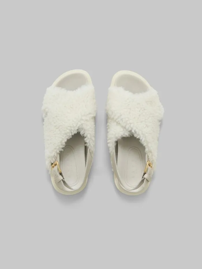 Women Marni Fussbett White Curly Shearling Fussbett Slide