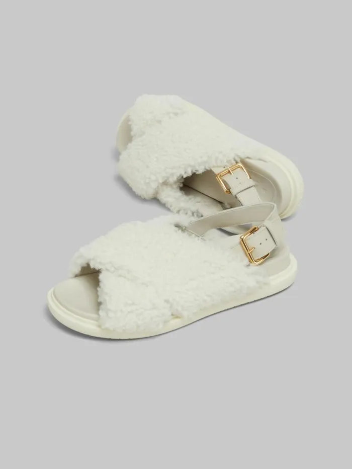 Women Marni Fussbett White Curly Shearling Fussbett Slide
