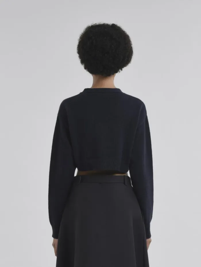 Women Marni Knitwear Cropped Blue Cashmere Cardigan With Marni Symbol