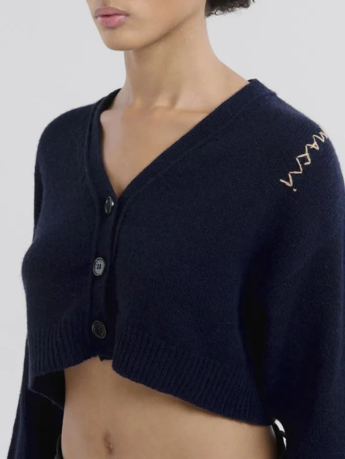 Women Marni Knitwear Cropped Blue Cashmere Cardigan With Marni Symbol