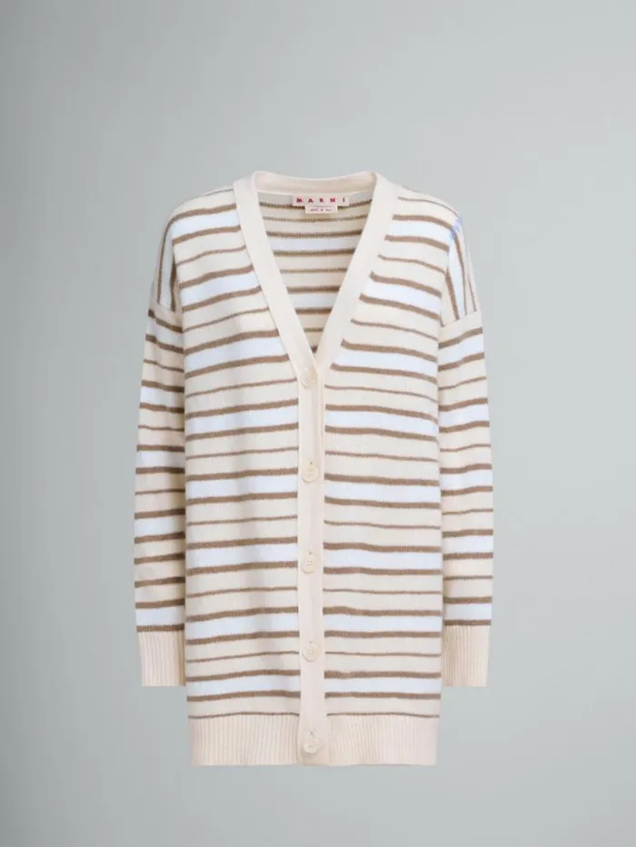 Women Marni Knitwear Ivory Striped Cashmere Blend Cardigan