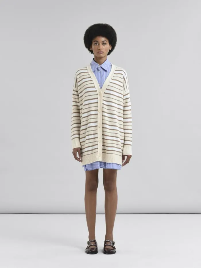 Women Marni Knitwear Ivory Striped Cashmere Blend Cardigan