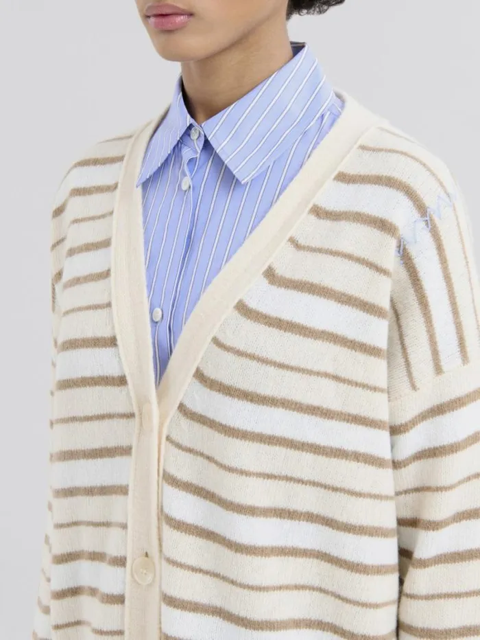 Women Marni Knitwear Ivory Striped Cashmere Blend Cardigan