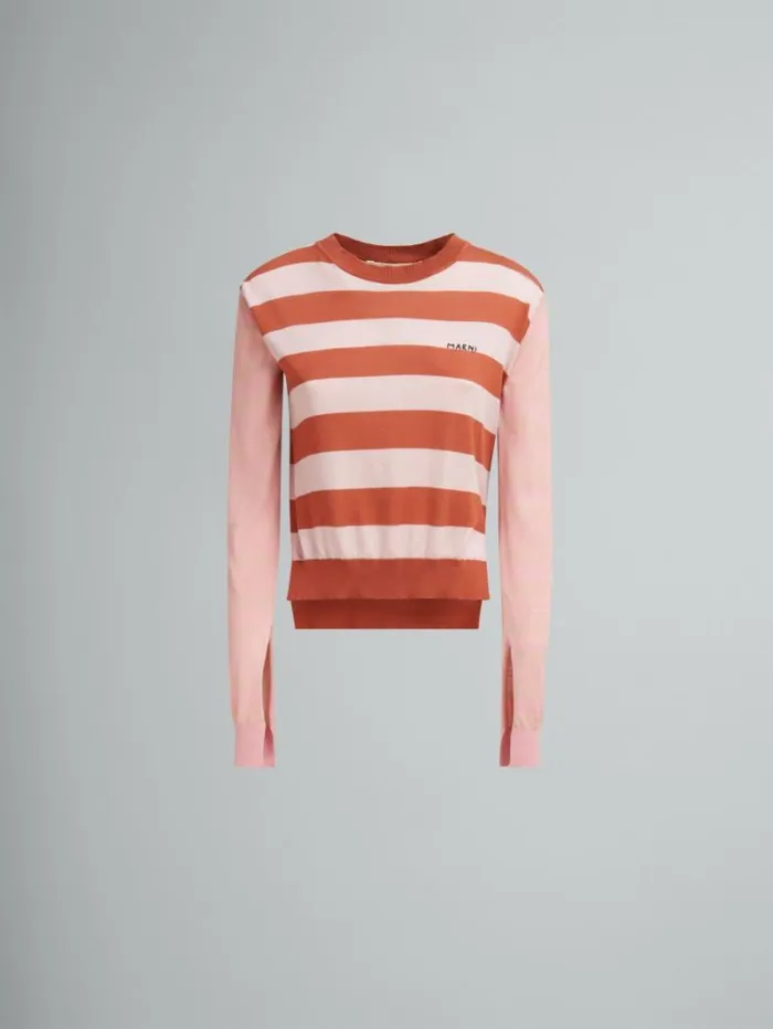 Women Marni Knitwear Pink ContrastStripe Light Cotton CrewNeck