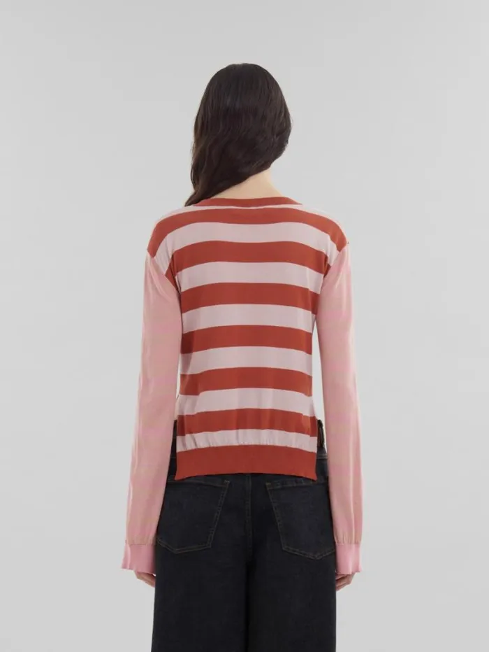 Women Marni Knitwear Pink ContrastStripe Light Cotton CrewNeck