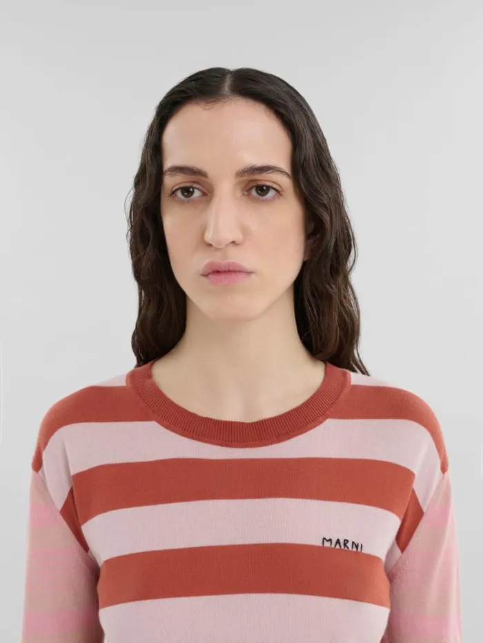 Women Marni Knitwear Pink ContrastStripe Light Cotton CrewNeck