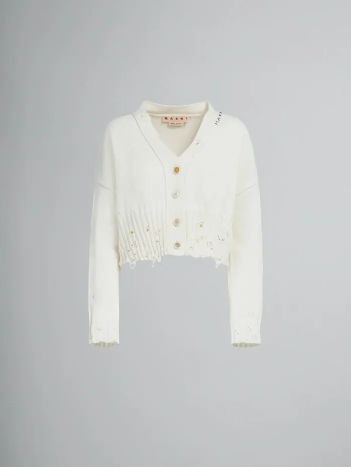 Women Marni Knitwear White Dishevelled Cotton Cropped Cardigan